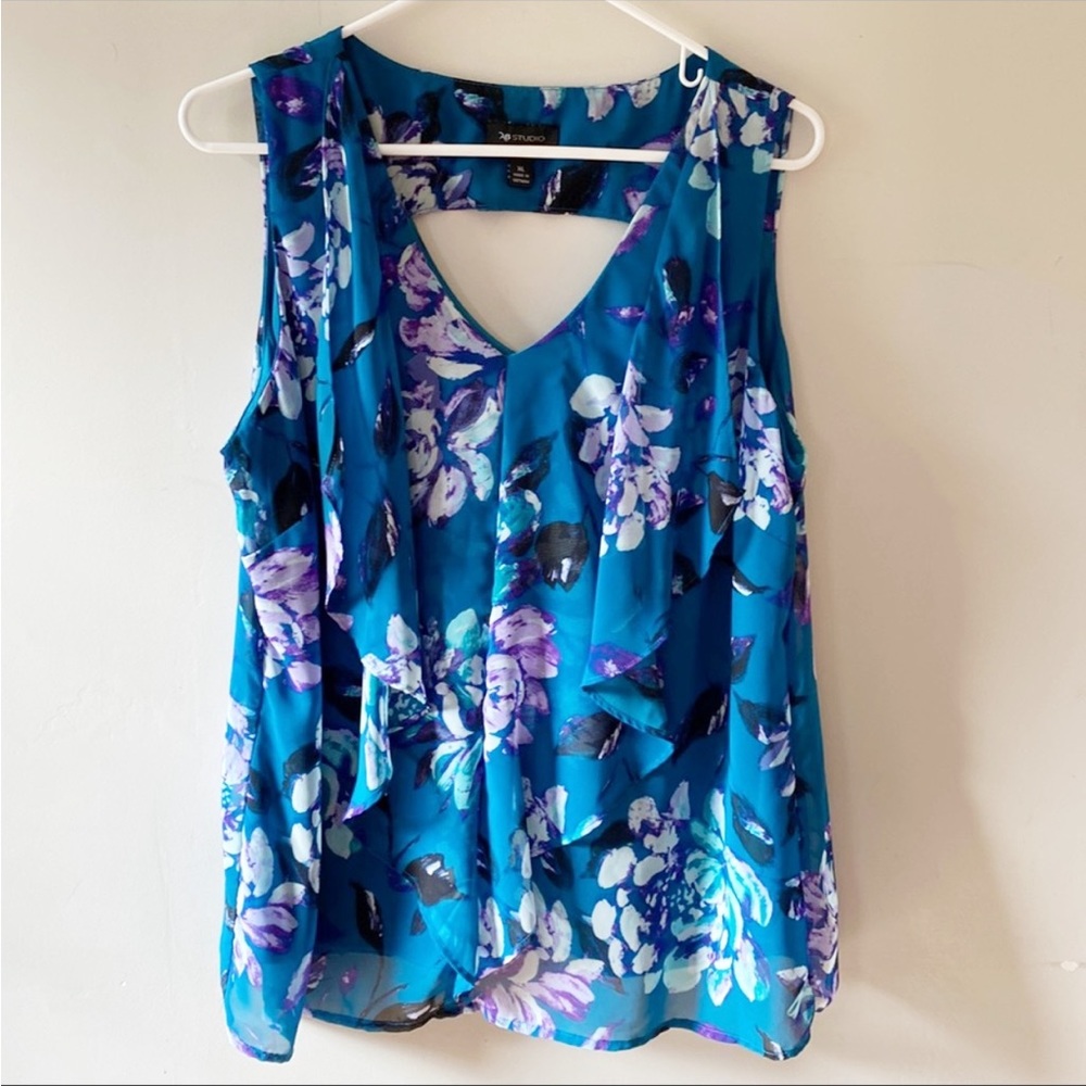 AB Studio | XL | Women’s Sleeveless Blouse - Teal Floral